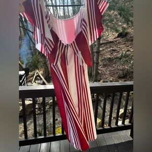 Beautiful red and white dress with drop sleeves. Banana Republic, never worn